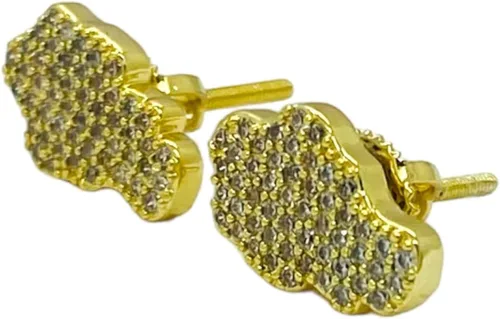 Vista 2 de Aretes de tuerca de plata de ley 925 con acabado de oro amarillo de 18 quilates para hombre