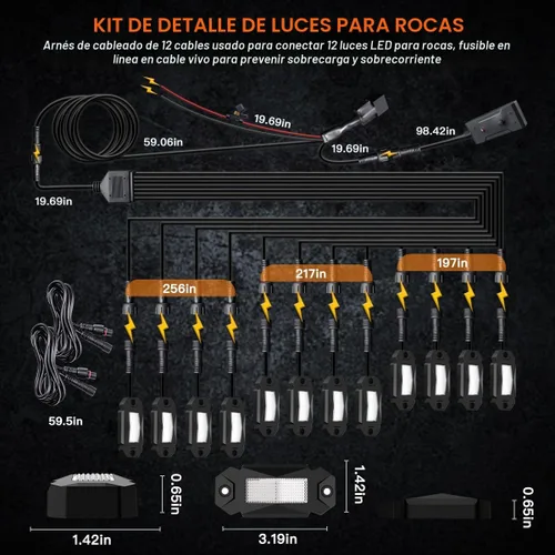 Vista 6 de LEDMIRCY Kit de luces de roca blanca pura con interruptor arnés de cable, 12 luces LED de roca blancas para camiones todoterreno, ATV, UTV, SUV