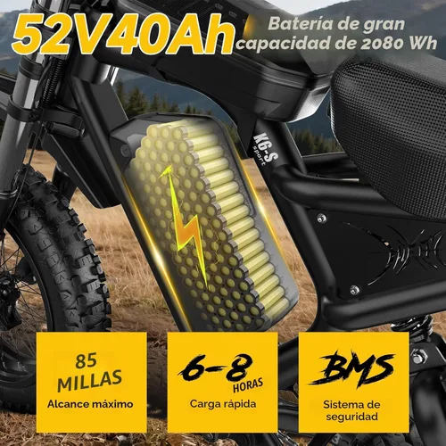 Vista 2 de HiKeep Bicicleta eléctrica para adultos – Peak 3000W, 52V 40Ah Fat Tire E-Bike con neumáticos de 20 x 4.0, suspensión completa, frenos hidráulicos