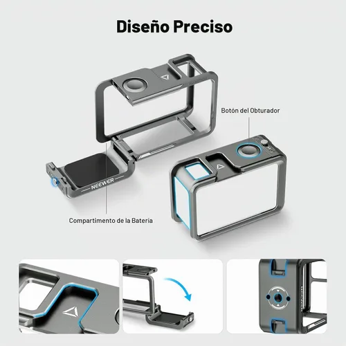 Vista 2 de NEEWER Kit de jaula para cámara de acción compatible con DJI Osmo Action 5 Pro 4 3 DJI Mic, accesorios de marco protector con montaje de zapata fría