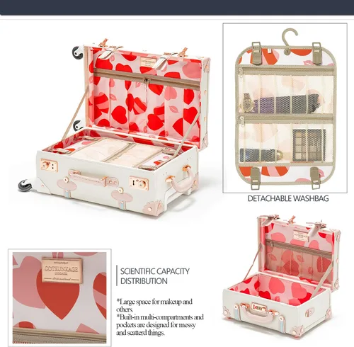 Vista 5 de COTRUNKAGE Vintage Luggage Sets for Women, 2 Pieces Cute Carry On Suitcase with Spinner Wheels, Cream White