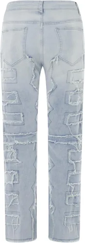 Vista 7 de Jeans apilados para hombre, pantalones de mezclilla rectos desgastados desgastados, ajustados sólidos rasgados, pantalones cargo Harajuku