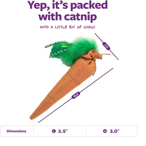 Vista 3 de SmartyKat Kolossal Karrot Crinkle Kicker - Juguete para gatos con hierba gatera, color naranja, Jumbo
