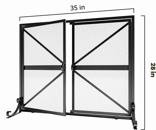 Vista 9 de Fire Beauty Pantalla de chimenea de hierro forjado con puertas, protector