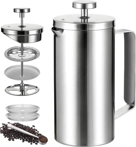 Vista 12 de Prensa Francesa Pequeña 350ml Negra, Prensa Francesa de Acero Inoxidable con Pared Doble Aislada para Viaje y Camping, Cafetera de Café Colado