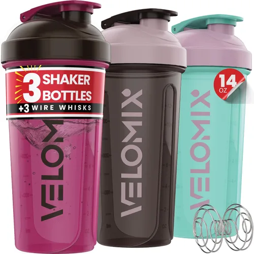 Vista 9 de VELOMIX Paquete de 2 botellas mezcladoras de proteínas de 28 onzas para mezclas de proteínas, colores tierra Wire Whisk Included, Leak Proof