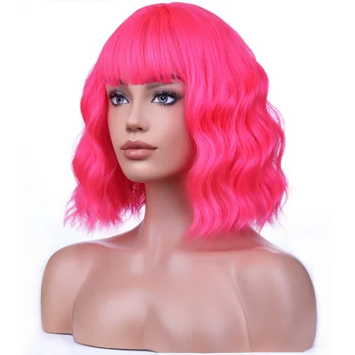 Vista 11 de BERON Pelucas cortas verdes para mujer, peluca rizada ondulada con flequillo para niñas, pelucas de cabello de color verde aguacate, peluca