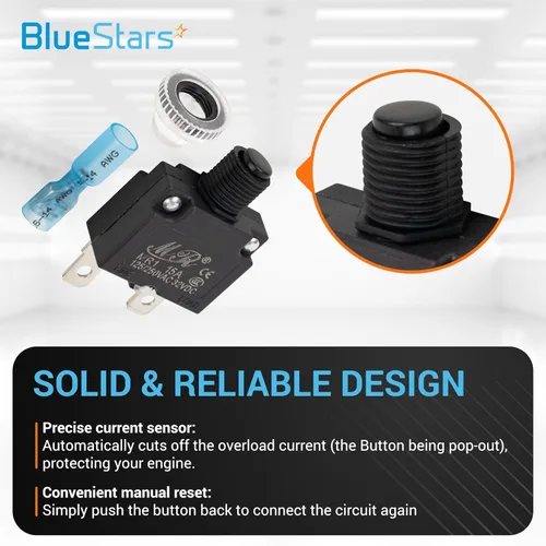 Vista 6 de BlueStars Paquete de 5 disyuntores térmicos de 3 amperios 125/250 V CA 32 V CC, protector de sobrecarga con botón de reinicio manual, terminales