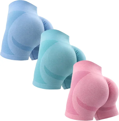 Vista 20 de Ovesport 3 piezas de pantalones cortos de entrenamiento para mujer, sin costuras, con levantamiento de glúteos, cintura alta, para yoga, gimnasio