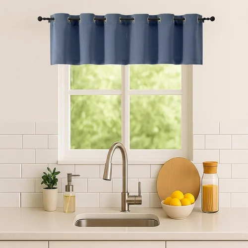 Vista 159 de Simplebrand Juego de 2 paneles de cenefa aguamarina para ventana de cocina de 14 pulgadas de largo, cortinas de oscurecimiento de habitación