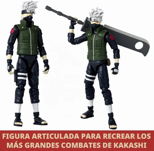Vista 3 de Anime Heroes Naruto Figura de acción de Hatake Kakashi Cuarta Gran Guerra Ninja Figura de Hatake de 6.7 in con manos y accesorios adicionales