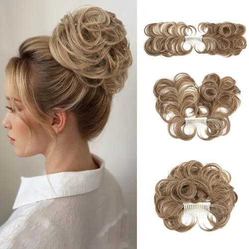 Vista 31 de Peine de moño desordenado con clip lateral para mujer, corto, natural, lacio, versátil, ajustable, fácil de peinar, (rubio ceniza-C)