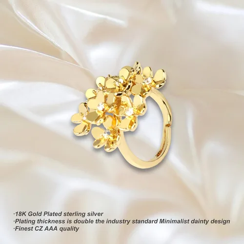 Vista 5 de Z NEWDECO Anillos delicados de flores abiertas, chapados en oro de 18 quilates, circonita cúbica, accesorios de joyería, regalos para mujeres, Gema