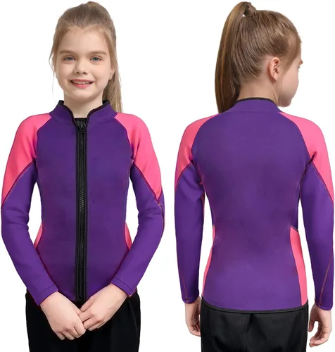 Vista 6 de Traje de neopreno para niños y niñas, 0.079 pulgadas, 0.118 pulgadas, manga larga, cremallera frontal, chaqueta térmica para mantener el calor
