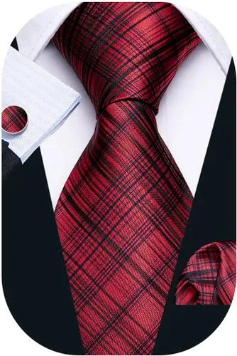 Vista 171 de Barry.Wang Juego de corbatas para hombre, corbata de seda a rayas, tejido a cuadros, gemelos formales, negocios, boda