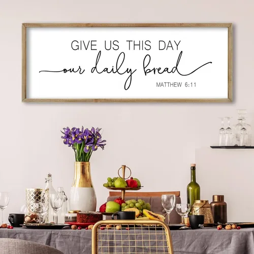 Vista 9 de FZMHASLWW Decoración de Pared para Comedor Bendición Cristiana Bendice la Comida Familia Amor Letrero de Versículo Bíblico 32"×12" Escritura