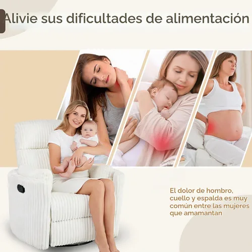 Vista 3 de Mecedoras cómodas con respaldo alto 360 giratorias, mecedoras reclinables con 2 almohadas, silla reclinable para adultos, espacios pequeños Beige