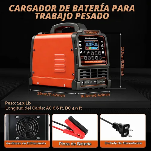 Vista 8 de Cargador de batería de coche de 12 V/24 V, 10 modos, mantenedor automático de batería