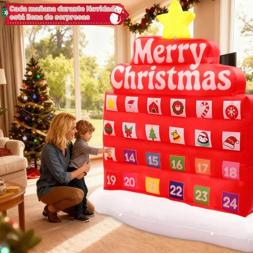 Vista 6 de Calendarios Inflables de Adviento de Navidad 2025, Calendario de Cuenta Regresiva de Navidad de 7 Pies, Decoración Inflable al Aire Libre