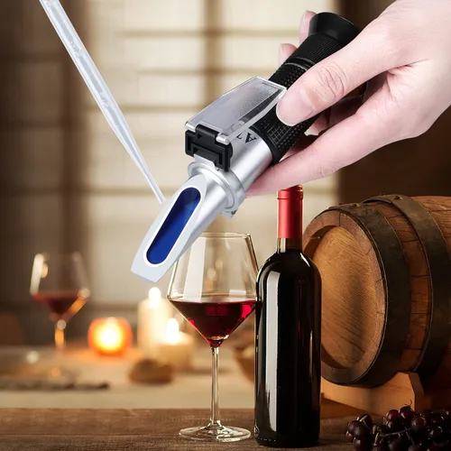 Vista 2 de Hidrómetro óptico Brix refractómetro óptico para elaboración de vino, doble escala - Brix 0-40% y alcohol 0-25% vol, refractómetro de vino