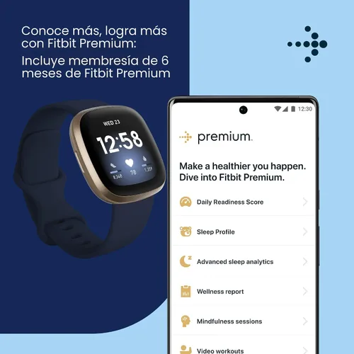 Vista 7 de Fitbit Versa 3 - Reloj inteligente de salud y fitness con GPS, frecuencia cardíaca 24/7, Alexa integrado, batería de más de 6 días, azul Azul