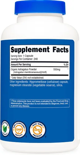 Vista 5 de Nutricost Cápsulas de astrágalo 550 mg, 240 cápsulas vegetarianas, sin