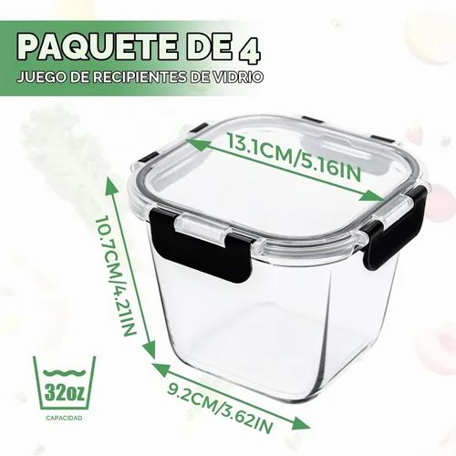 Vista 2 de Recipientes de vidrio para sopa con tapas, 32oz/4 tazas, paquete