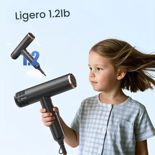 Vista 7 de Nicebay - Secador de pelo iónico con difusor, 1600 W de alta velocidad Negro y marrón