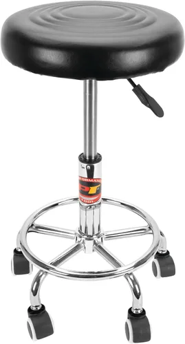 Vista 16 de Performance Tool W85011 Taburete de bar giratorio neumático con respaldo, giro de 360 grados, estructura de acero resistente, negro
