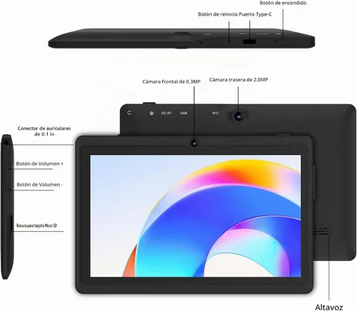 Vista 6 de Tablet de 7 pulgadas con funda, tabletas Android 15 de cinco núcleos, 8GB RAM 32GB ROM expansión de 512GB, pantalla IPS HD de 1024 x 600, 3500mAh