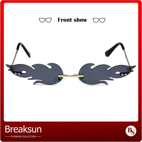 Vista 4 de Lentes de sol de llama de fuego para mujeres y hombres, retro, estrechos, con forma de fuego, sin marco, para fiesta de Halloween, gafas rojas