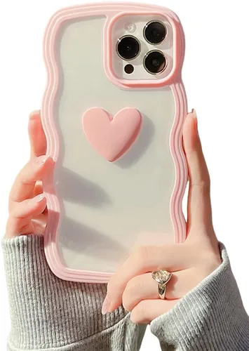 Vista 10 de Funda compatible con iPhone 11 para niñas y mujeres, bonito diseño de corazón de amor en 3D, rizado, simple, ondulado, transparente, transparente, a