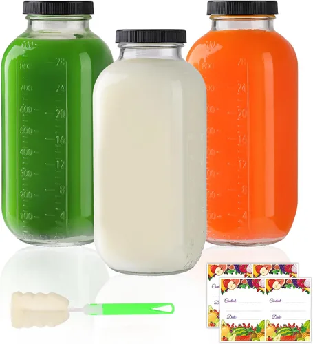 Vista 13 de AuroTrends Botellas de vidrio de 12 onzas con tapas 12Pack, botellas de vidrio de 360ml para jugos, agua, kombucha - Botellas de vidrio Paquete