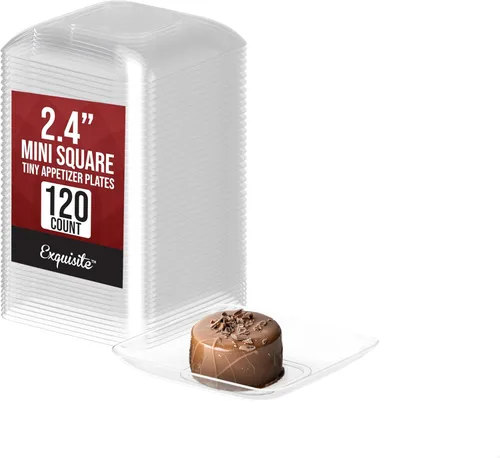 Vista 11 de Exquisite Mini platos de postre pequeños, paquete de 120 platos desechables negros de 2.4 x 2.4 pulgadas, pequeños de plástico sin BPA para bodas