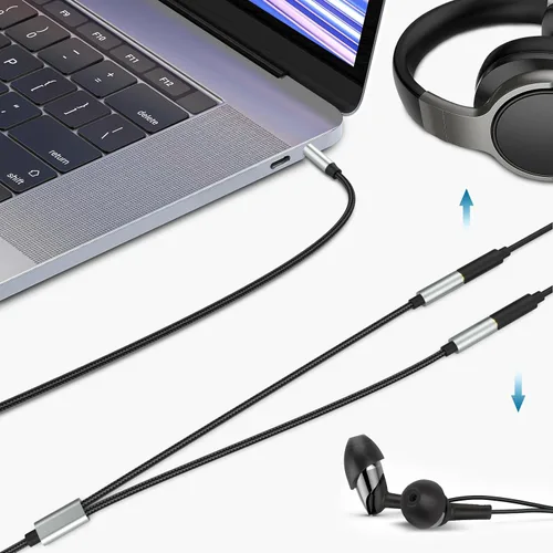 Vista 4 de Toxaoii Cable de extensión divisor de auriculares para computadora de 0.138 in hembra a 2 cables dobles de 0.138 in macho trenzado de audio estéreo