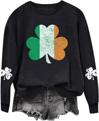 Vista 3 de Sudaderas para mujer del Día de San Patricio, trébol de cuatro hojas, sin botones, lindo trébol de la suerte, conjuntos de camisa gráfica