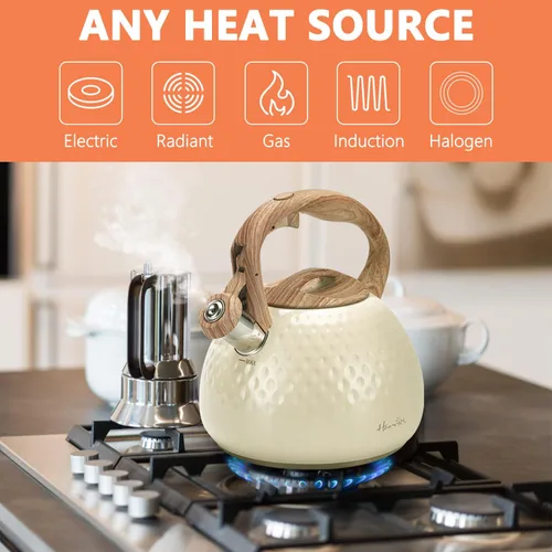 Vista 3 de Tetera de Harriet para estufa, tetera de 2.5QT con silbato de 5 capas en la parte inferior, tetera de acero inoxidable de grado alimenticio
