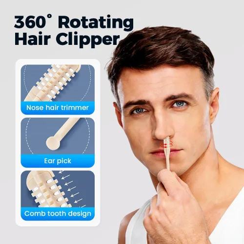 Vista 4 de Cortador de pelo nasal 2 en 1, herramienta de eliminación de vello de fosa nasal de doble cabeza, recortador de vello manual portátil para nariz