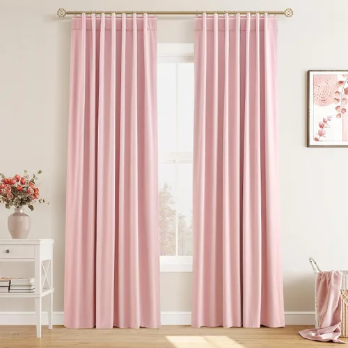 Vista 47 de Joywell - 2 cortinas de lino 100% opacas, con bolsillo para cortinero, trabilla trasera, cinta para ganchos y anillas con clip, con aislamiento