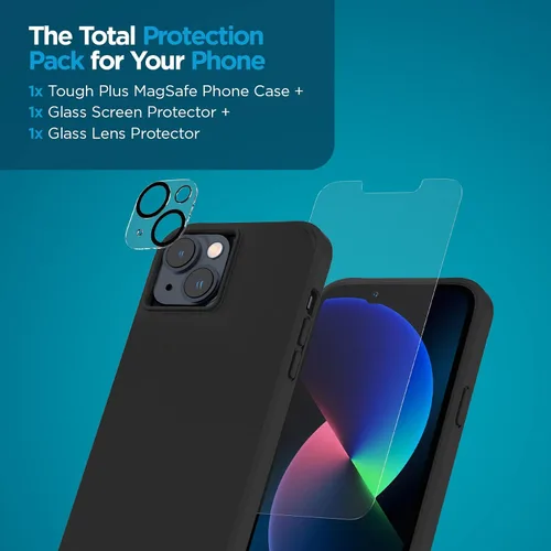Vista 8 de Case-Mate Funda 3 en 1 para iPhone 14 Plus (negro intenso), vidrio templado y protector de lente, protección contra caídas de 15 pies, compatible