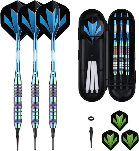 Vista 15 de Juego de puntas de plástico para dardos – 0.63 oz 0.74 oz colorido arco iris punta suave dardos 50 juntas tóricas antisueltas 6 ejes