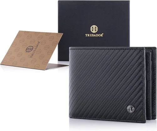 Vista 3 de TRUSADOR Treviso - Carteras plegables de cuero para hombre con bolsillo para monedas bloqueo RFID Carbon Clásico