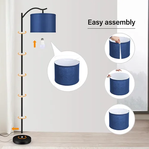 Vista 7 de BoostArea Lámpara de pie para sala de estar, lámpara de pie de arco con control remoto, brillo regulable continuo y temperatura de colores 2700 Azul