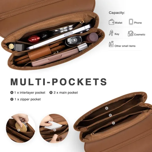 Vista 3 de Vulkitty Bolso bandolera para mujer con correa de cadena ajustable, de cuero, cierre de hebilla magnética