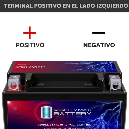 Vista 3 de Mighty Max Batería YTX7A-BS - 12 V 6 AH, 105 CCA, Batería SLA AGM para Motocicleta Recargable Libre de Mantenimiento