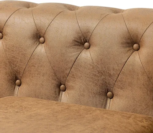 Vista 8 de Sofá de dos plazas de cuero aireado capitonado, sofá de brazo enrollado con adornos de cabeza de clavo y 2 almohadas de cuello enrollado, decoración