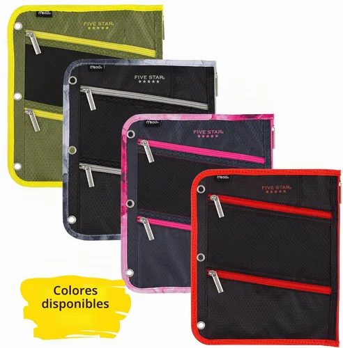 Vista 2 de Five Star Bolsa con cierre, bolsa para lápices, estuche para lápices, se adapta a carpetas de 3 anillos, el color puede variar (50642)