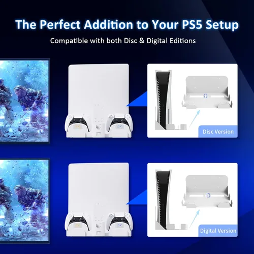 Vista 6 de NexiGo PS5 Accessories Wall Mount with DualSense Charging Station, Stable Metal Wall Hanging Stand with LED Charging Indicator for PlayStation 5