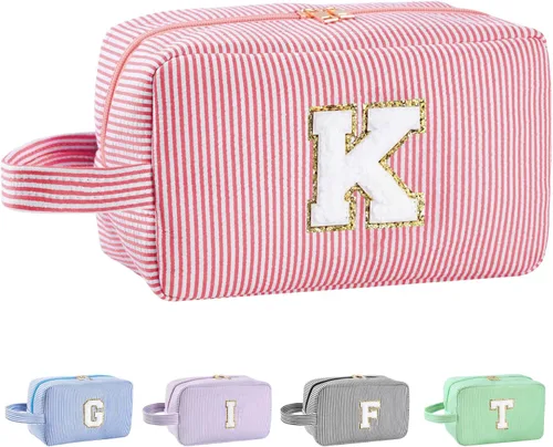 Vista 92 de Bolsa de maquillaje personalizada con inicial A-Z para mujeres, niñas y niños, bolsa de aseo de viaje, bolsa de maquillaje preparada, bolsa