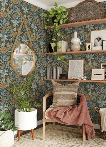 Vista 2 de By Dylan M Dark Multi Moody June Blooms - Papel tapiz para despegar y pegar, color azul